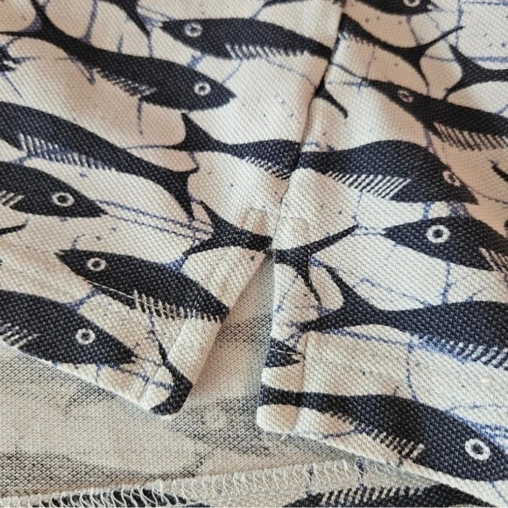 Tommy Hilfiger Surf Co Fish Print Button Down Shirt Mens Large Navy White Cotton